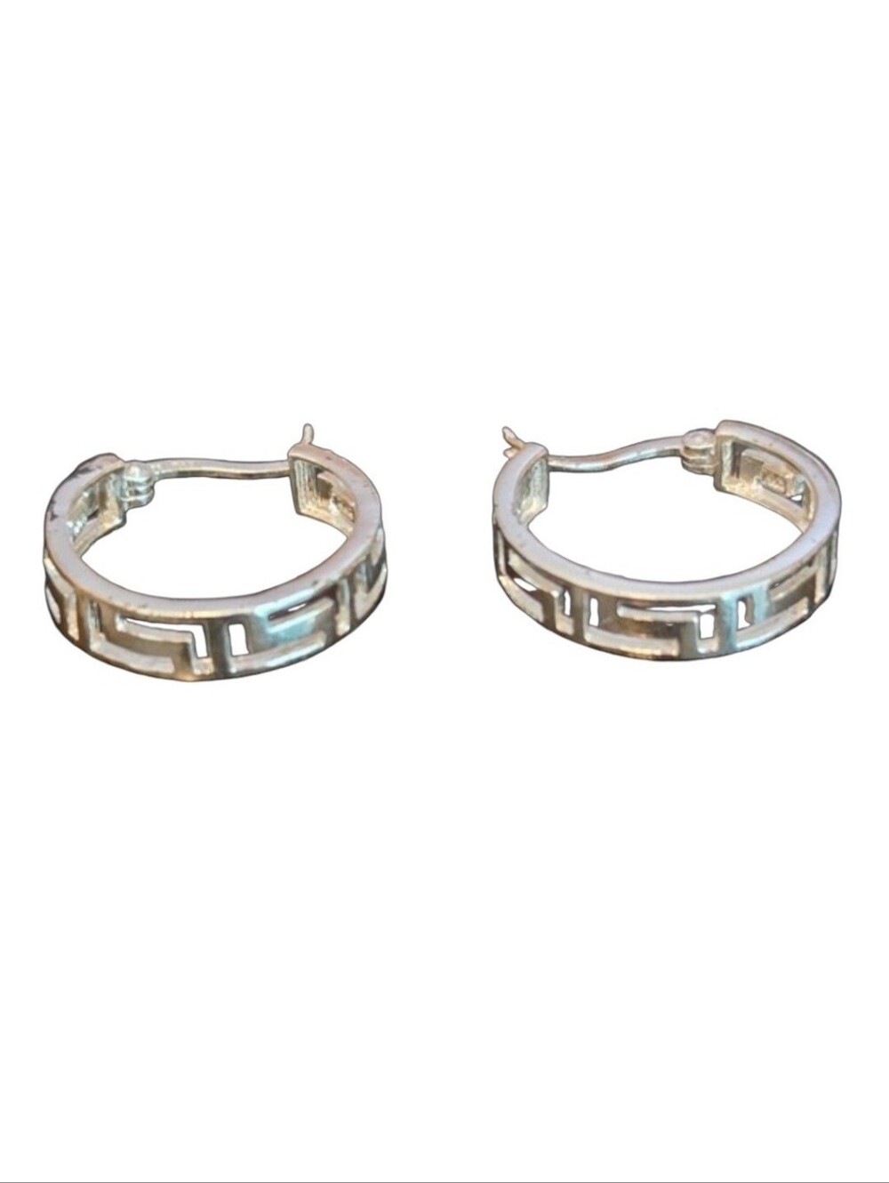 Silver Greek Key Cutout Small Hoop Earrings Geometric Huggie Hoops
